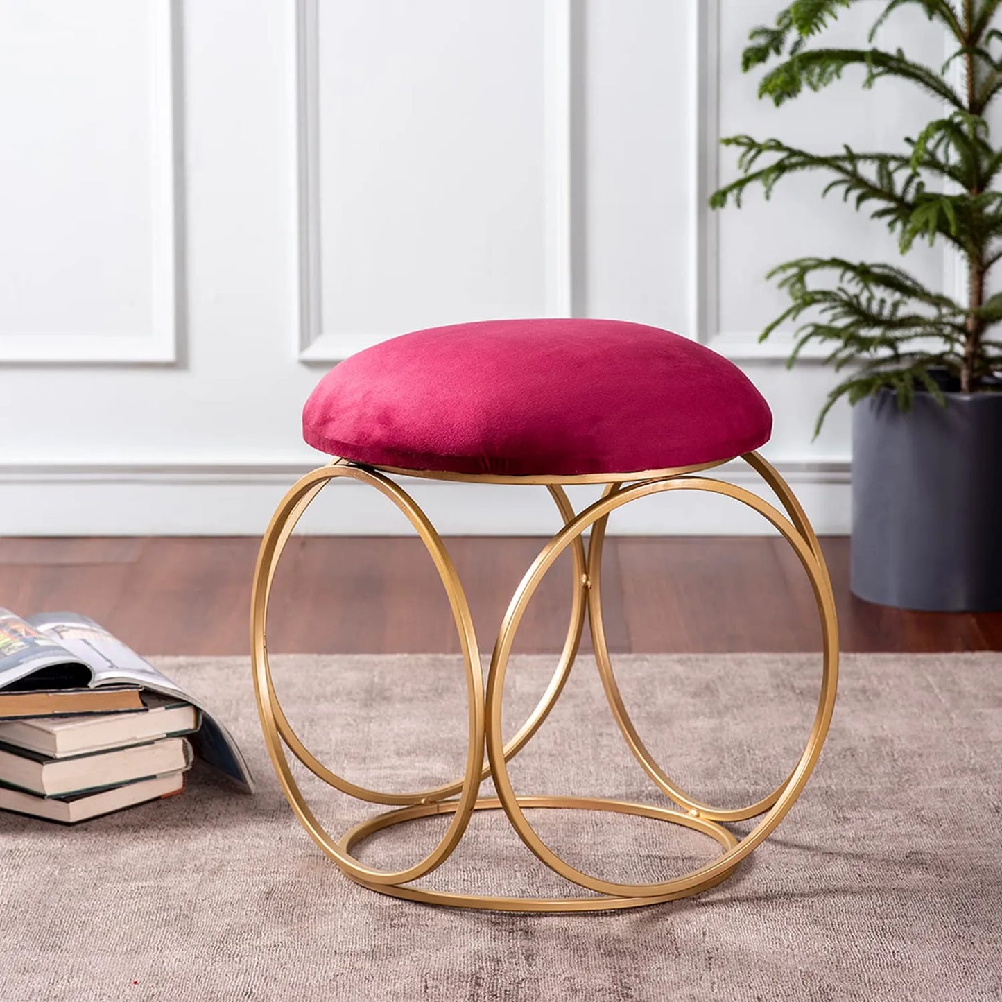 Nestroots Multipurpose Ottoman Pouffe & Stool with Metallic Powder Coated Base