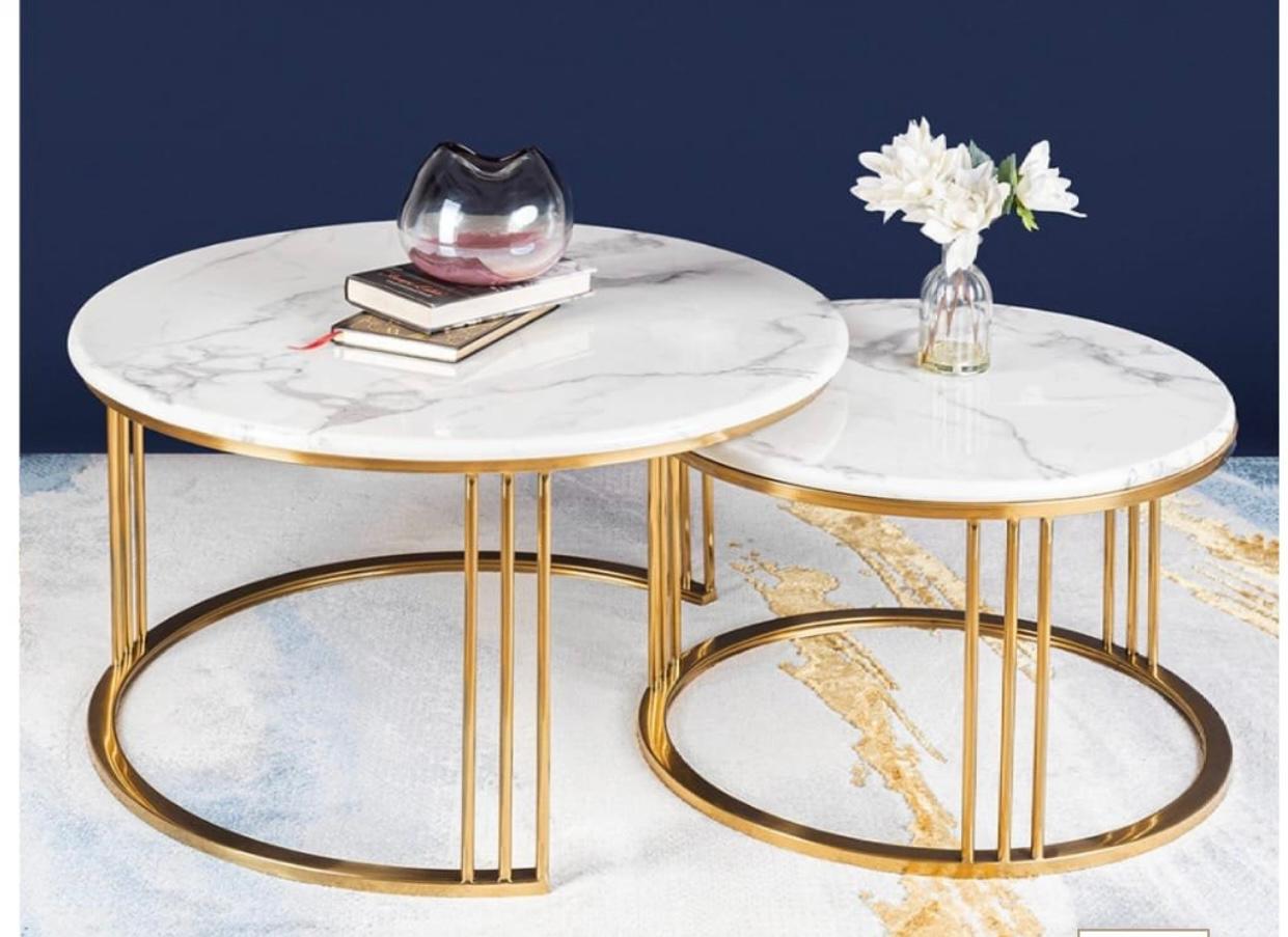 Set of 2 pcs Center Table For Drawing room Iron Base and Wooden Top
