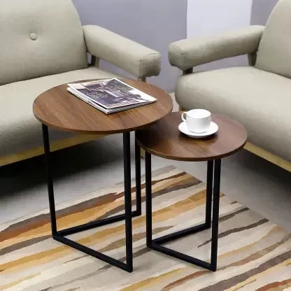 2 PIECES ROUND NESTING SIDE TABLE WITH WOODEN TOP
