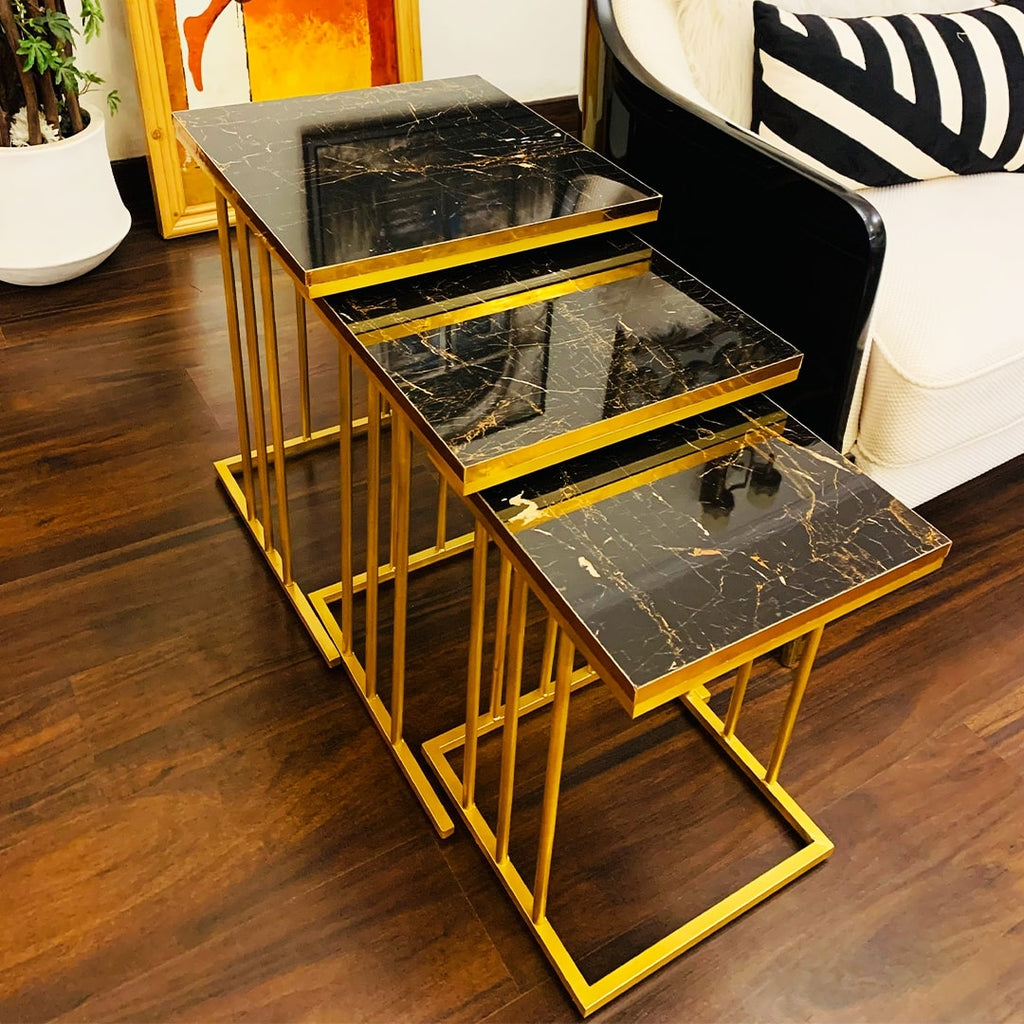 3-Piece Black and Gold Accent Table Set for Living Room-859