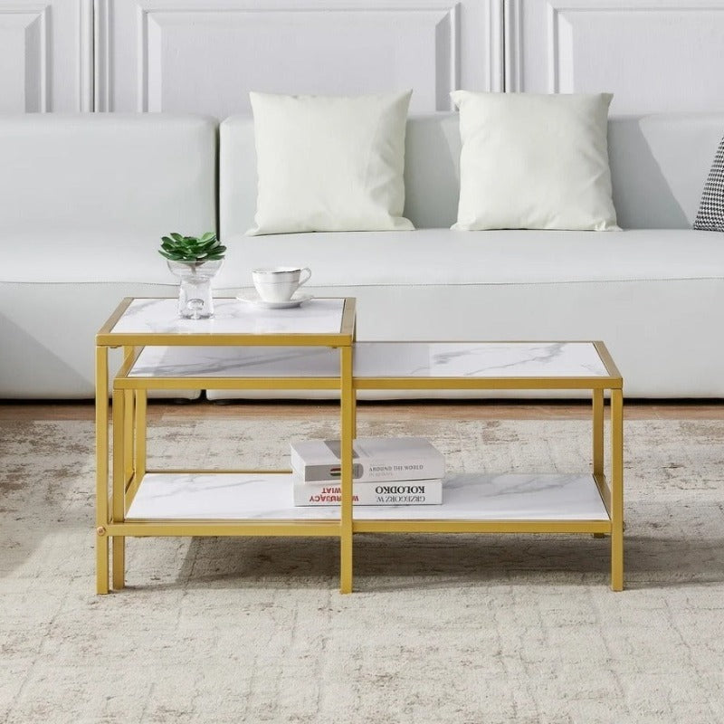 Heaten Gold Living Lounge Drawing Room Nesting Tables (Set of 2) - Special