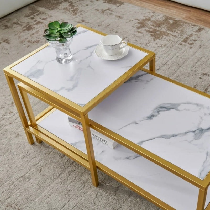 Heaten Gold Living Lounge Drawing Room Nesting Tables (Set of 2) - Special
