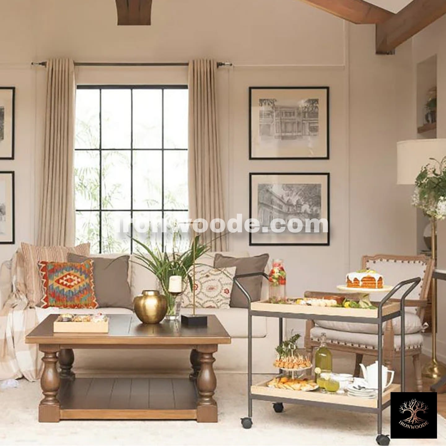 Modern Style Wooden Serving Trolly With Metal Frame In Black-1501
