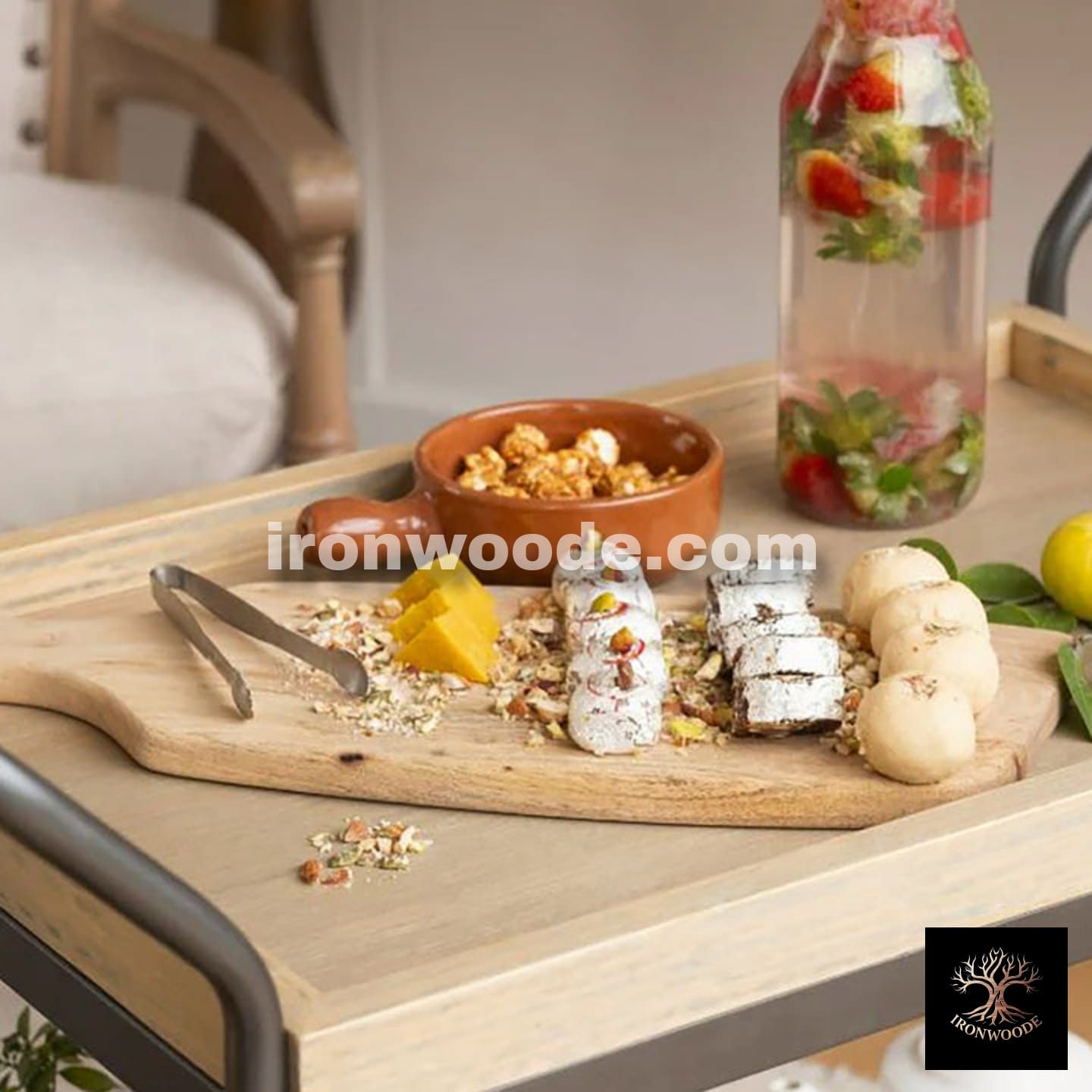 Modern Style Wooden Serving Trolly With Metal Frame In Black-1501