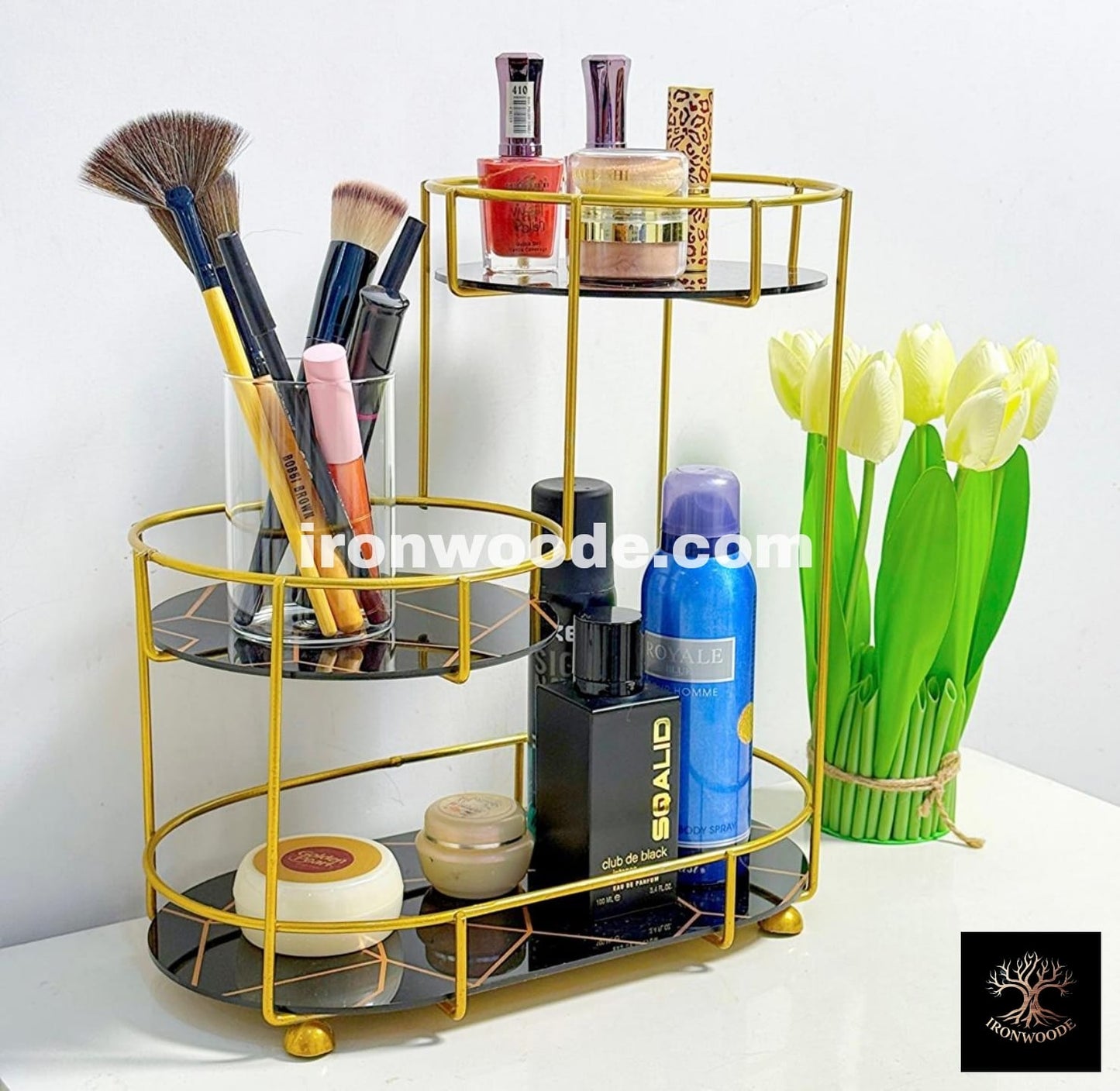 3-Tier Golden Vanity Stand by Ironwoode -1209