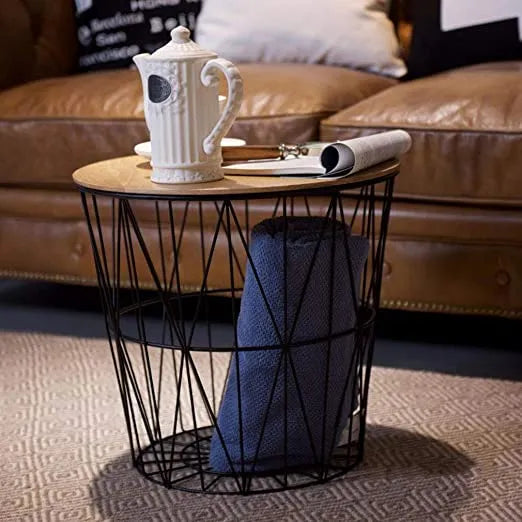 METAL WIRE REMOVABLE WOOD TOP COFFEE TABLE-1118