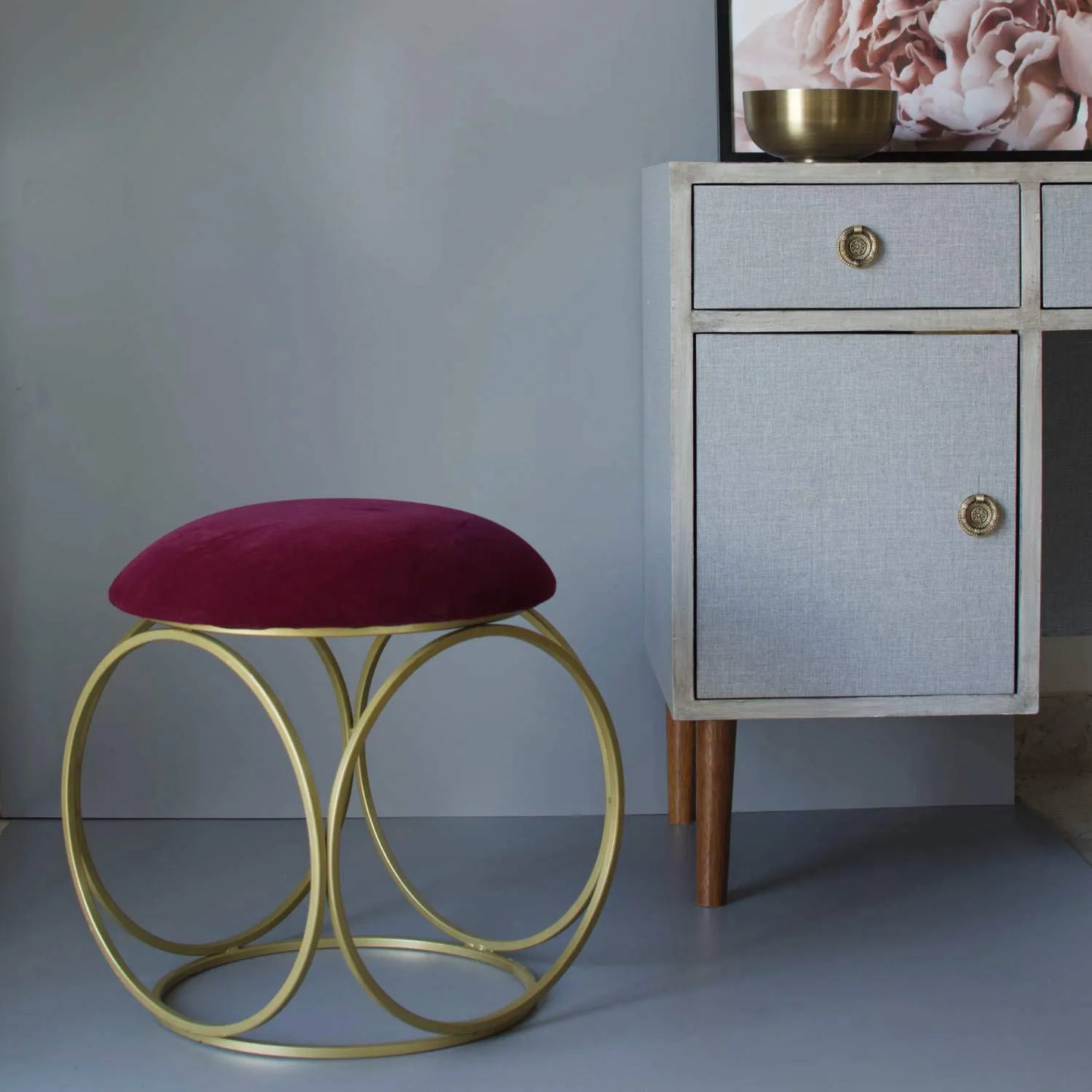 Nestroots Multipurpose Ottoman Pouffe & Stool with Metallic Powder Coated Base