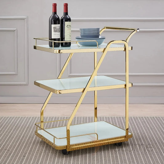 Metal Rolling 3-Tier Trolley With Handle In Black & Gold -1189