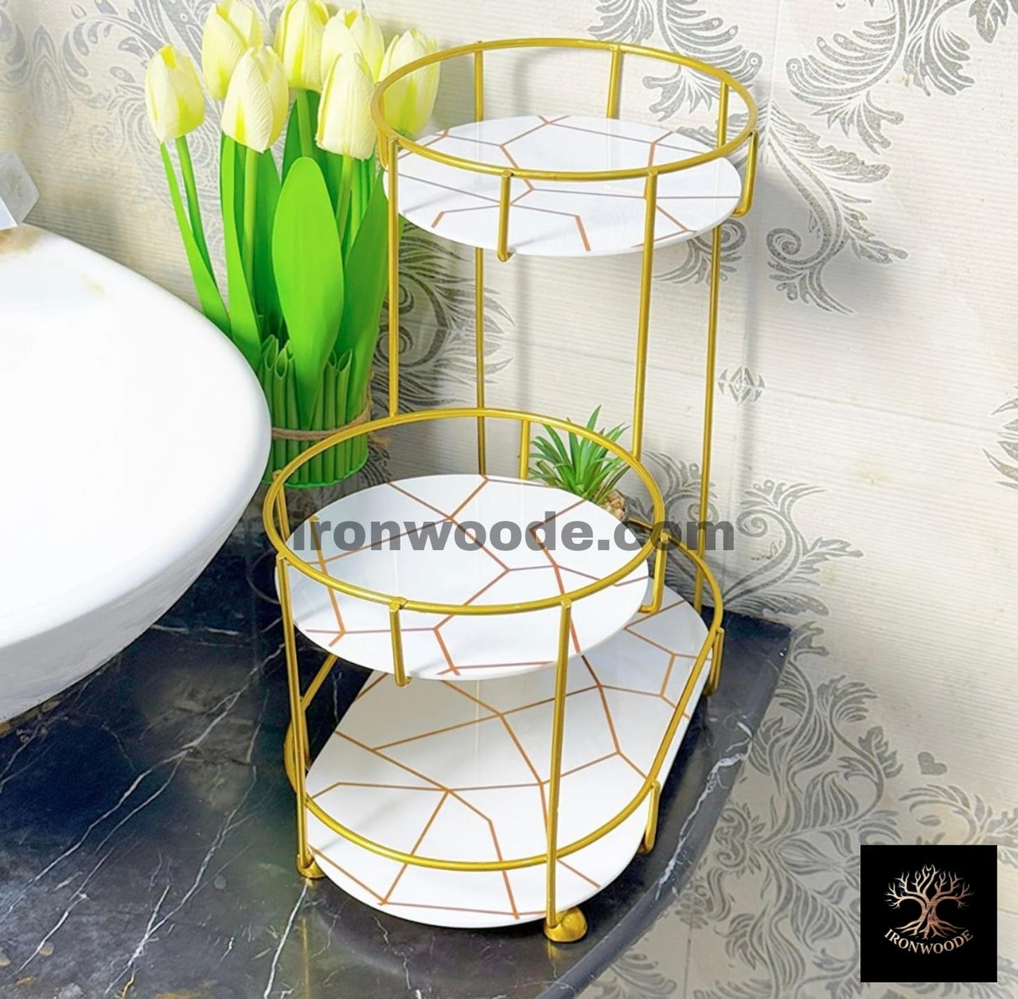 3-Tier Golden Vanity Stand by Ironwoode -1209