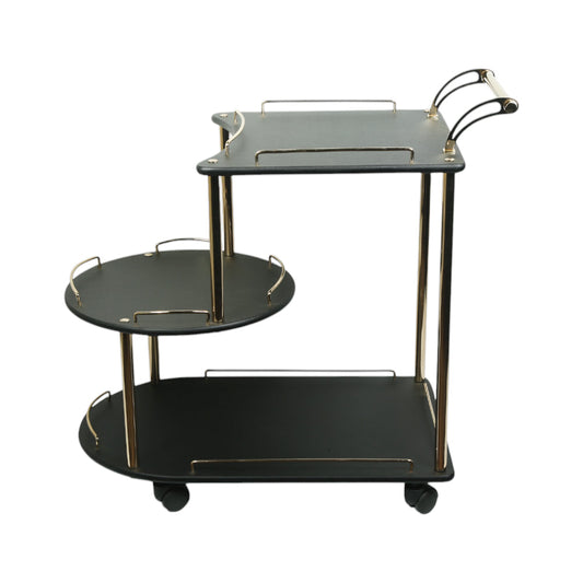 Baggi Tea Trolley FOLDING 3 SHELF Black Matt With Silver -1202
