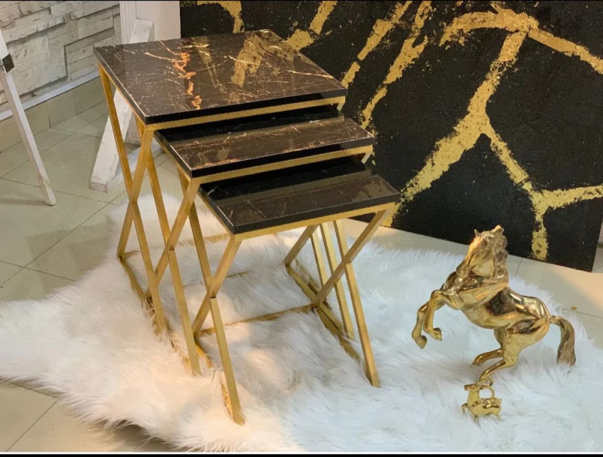 3-Piece Black and Gold Accent Table Set for Living Room-1112