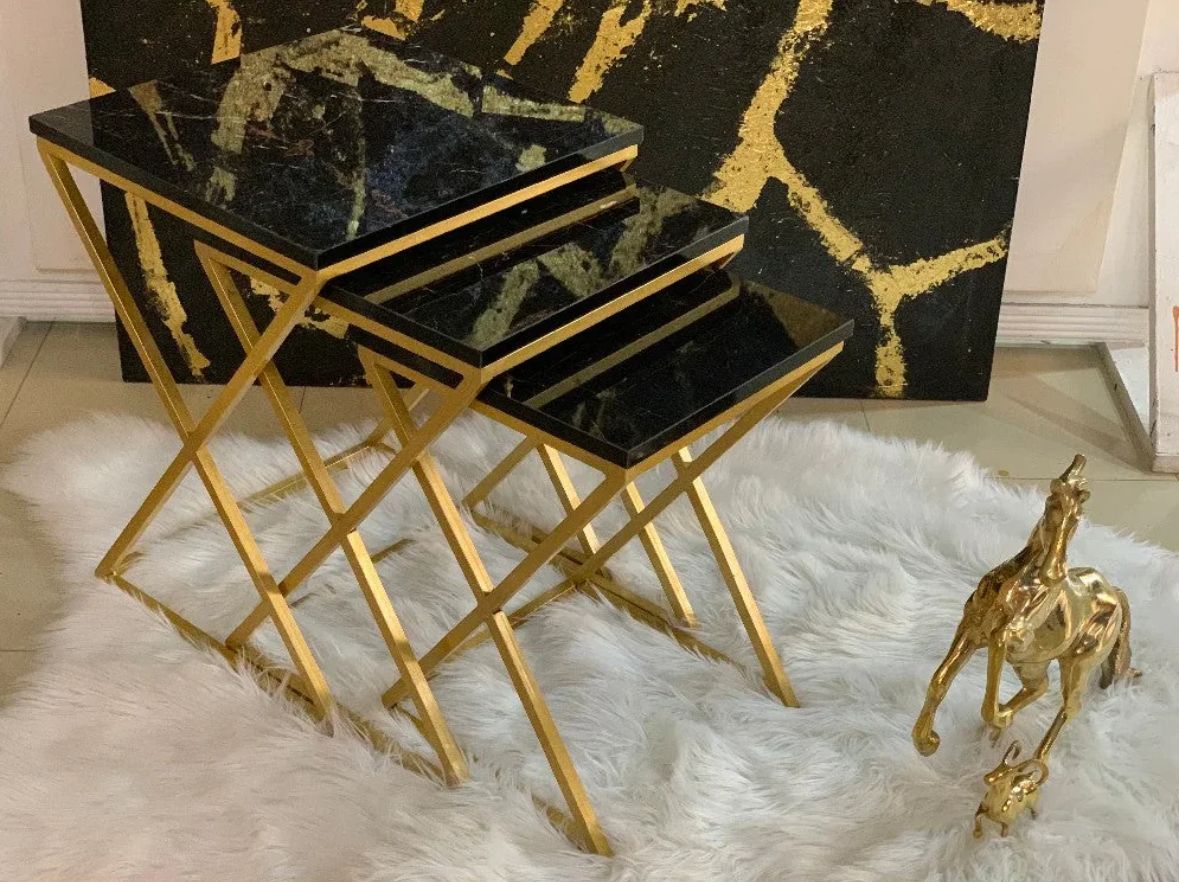 3-Piece Black and Gold Accent Table Set for Living Room-1112