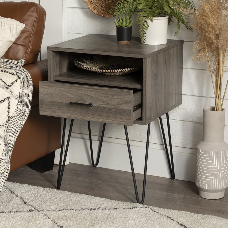 Rustic Living Lounge Coffee Center Side Hairpin Side Table (Greyish Cloud)-1175