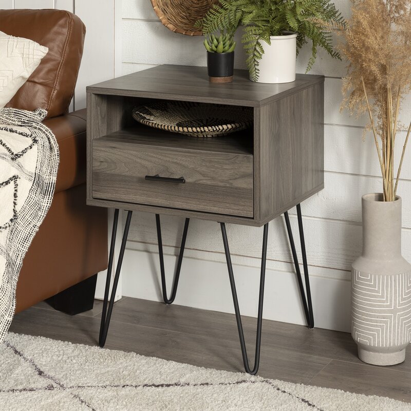 Rustic Living Lounge Coffee Center Side Hairpin Side Table (Greyish Cloud)-1175