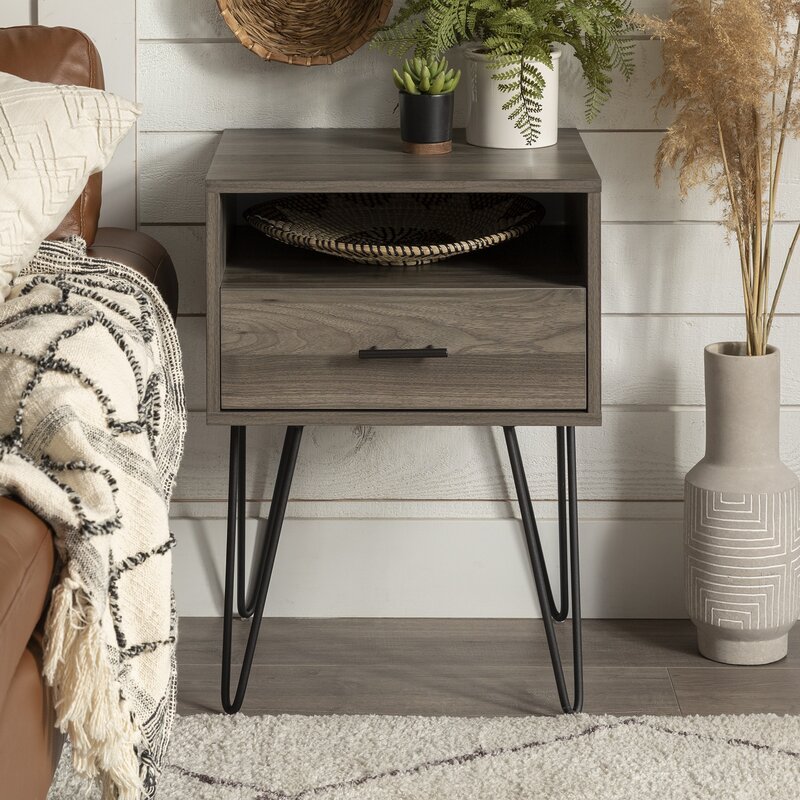 Rustic Living Lounge Coffee Center Side Hairpin Side Table (Greyish Cloud)-1175