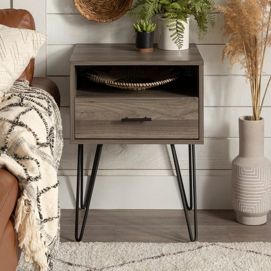 Rustic Living Lounge Coffee Center Side Hairpin Side Table (Greyish Cloud)-1175